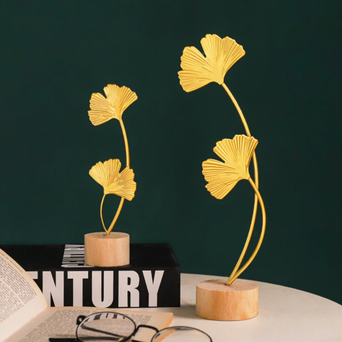 1PC Nordic Golden Ginkgo Leaf Metal Ornaments Cabinet Porch Home Decor