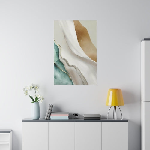 Wall Decor - Giclee Poster Art Print - Cream White Green Marbled Print